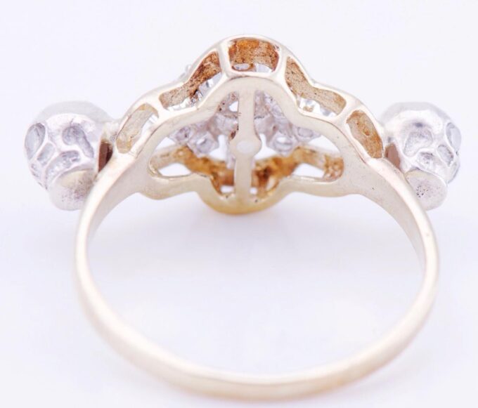 Antique 8k Gold Ladies Ring Diamonds Sapphire Memento Mori Skulls RARE