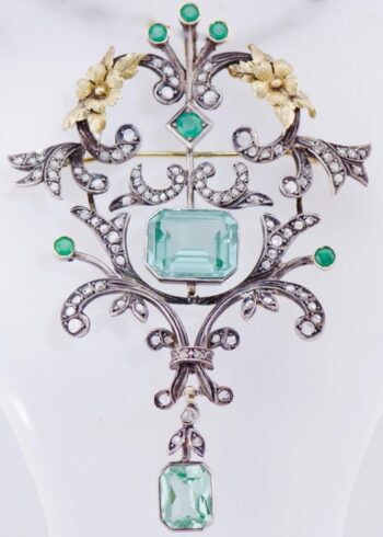 Antique ONE OF A KIND Empire Faberge Brooch / Pendant 14k Gold Tourmaline c1880