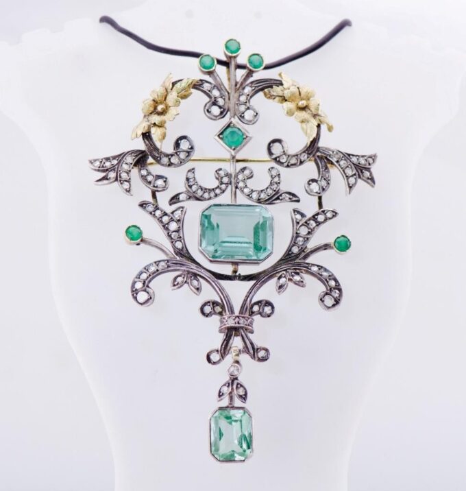 Antique ONE OF A KIND Empire Faberge Brooch / Pendant 14k Gold Tourmaline c1880