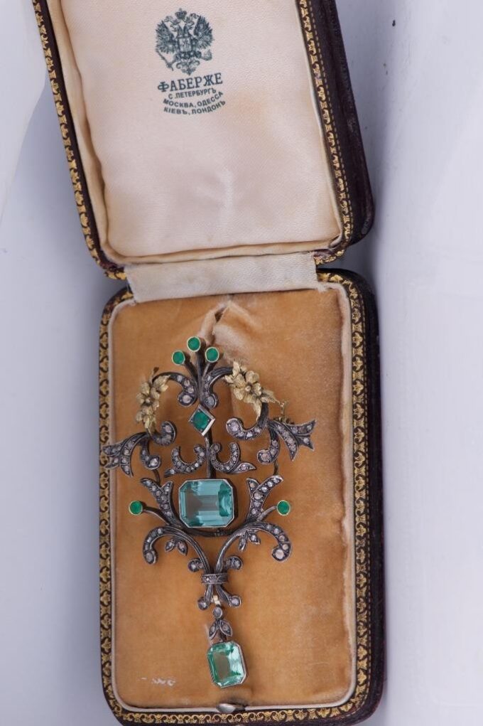 Antique ONE OF A KIND Empire Faberge Brooch / Pendant 14k Gold Tourmaline c1880