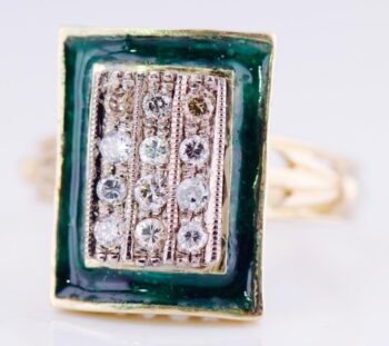 Antique Art Deco Ladies Ring 18k Gold Ename Diamonds-Size 6.75