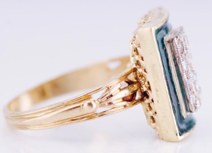 Antique Art Deco Ladies Ring 18k Gold Ename Diamonds-Size 6.75