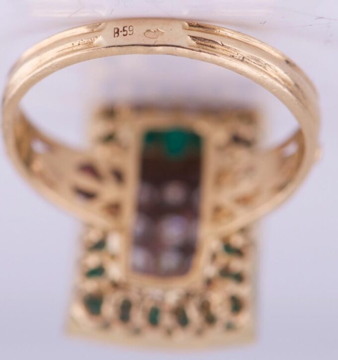 Antique Art Deco Ladies Ring 18k Gold Ename Diamonds-Size 6.75