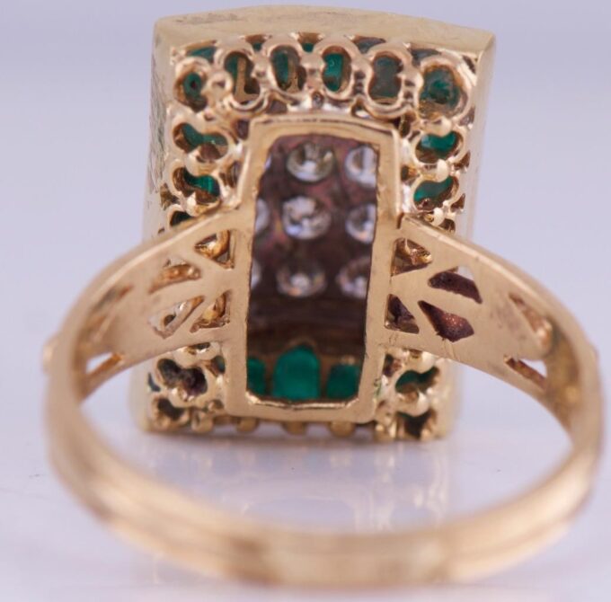 Antique Art Deco Ladies Ring 18k Gold Ename Diamonds-Size 6.75