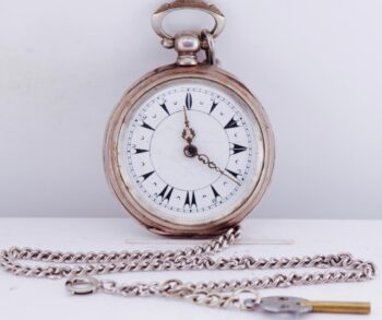 Antique Pocket Watch Silver Engraved Case for Ottoman Market c1850's Chain Key