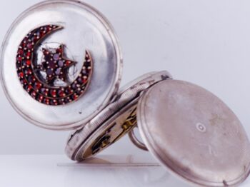 Antique Pocket Watch Full Hunter Silver Garnets Case for Ottoman Market c1850's