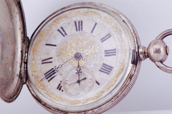 Antique Pocket Watch Full Hunter Silver Garnets Case for Ottoman Market c1850's