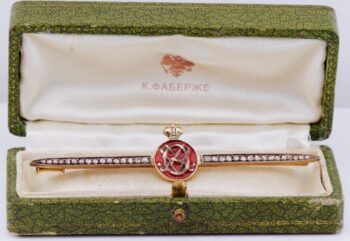 Antique Faberge Empire Brooch 14k Gold Enamel-Empress Monogram Royal Provenance