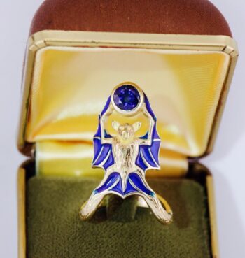 Antique Bat Sculpture Ladies Ring Art Nouveau Style 14k Gold Enamel c1900's