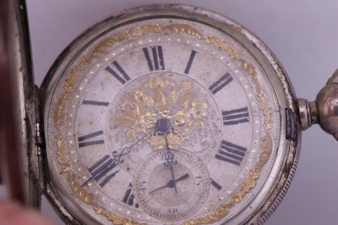 Antique Pocket Watch Full Hunter Silver Garnets Case for Ottoman Market c1850's