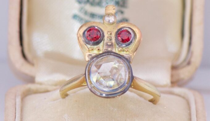 Antique Imperial Faberge Royal Award Crown Ring 18k Gold c1880's Boxed Tsar Era