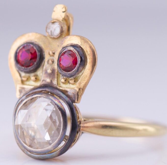Antique Imperial Faberge Royal Award Crown Ring 18k Gold c1880's Boxed Tsar Era