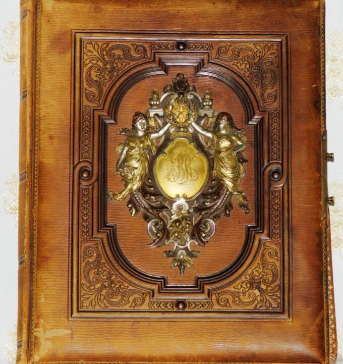 Imperial Leather Silver Photo Album Awarded By Empress Alexandra and Tsar