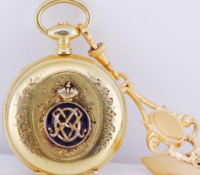Antique Gilt Silver Enamel Pocket Brooch Watch-Awarded by Empress Maria c1880's