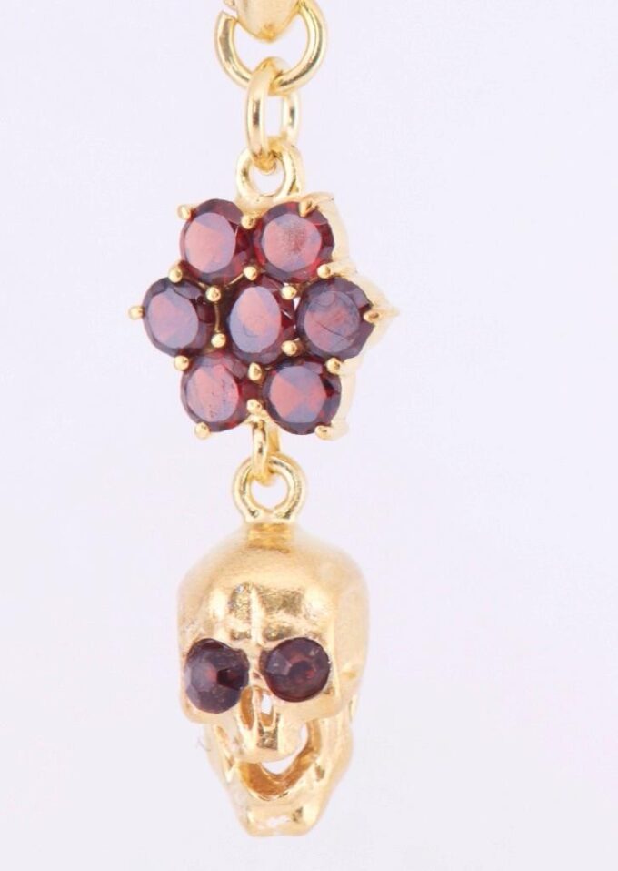 Amazing Antique Victorian Еra Earrings Set Memento Mori Skull Gilt Silver Garnet