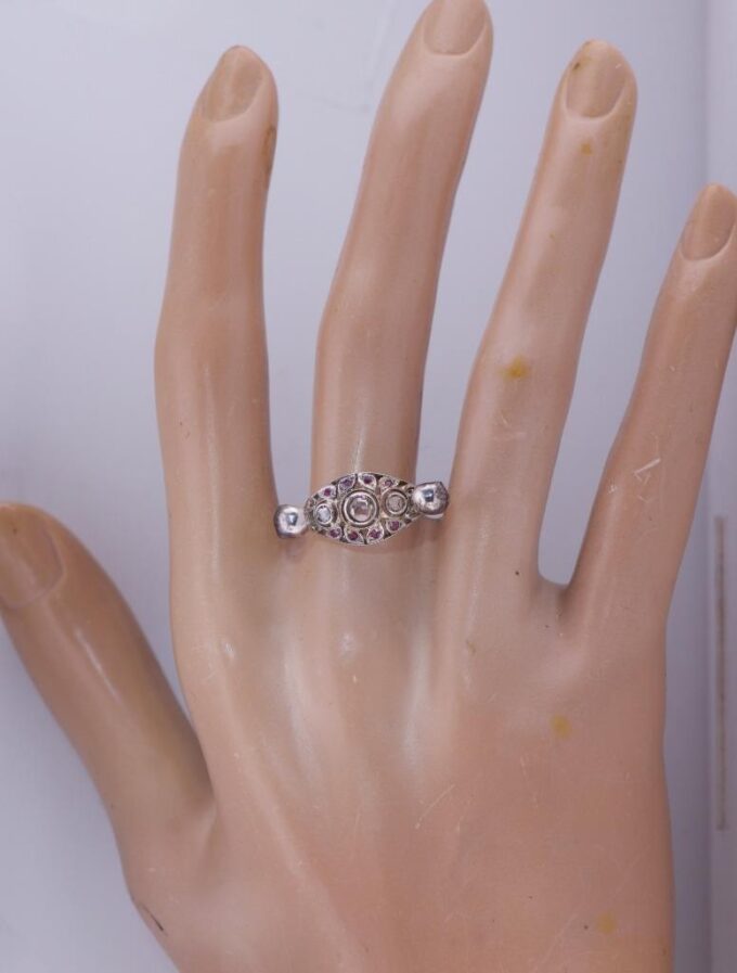 Antique Victorian Memento Mori Skull Ring Silver-Topped 18K Gold Rose Diamond
