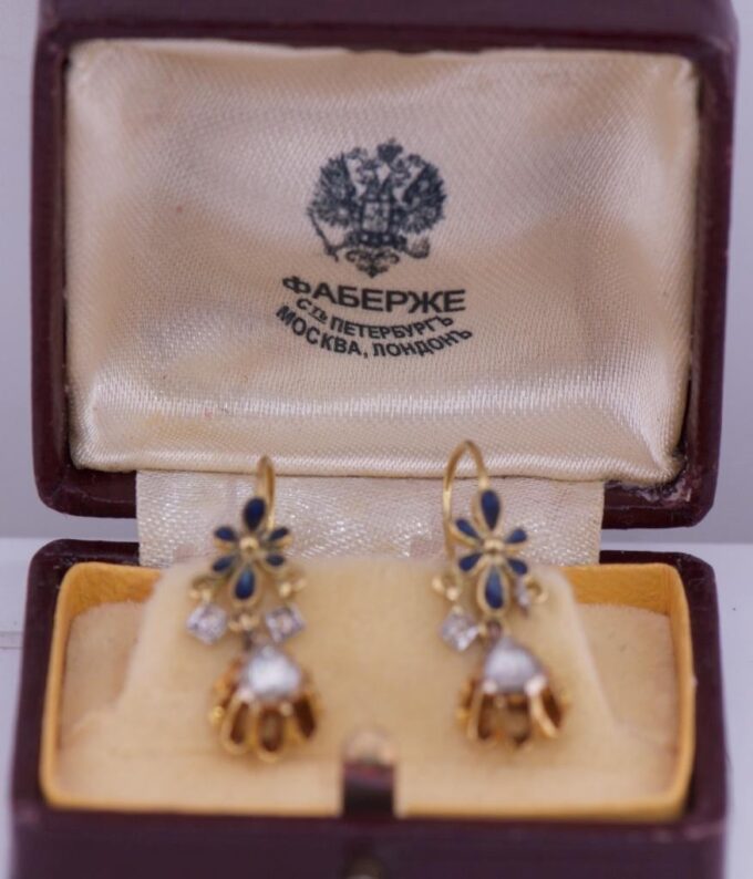 Antique EImperial Faberge Royal Award Gold Enamel Earrings for Empress Alexandra