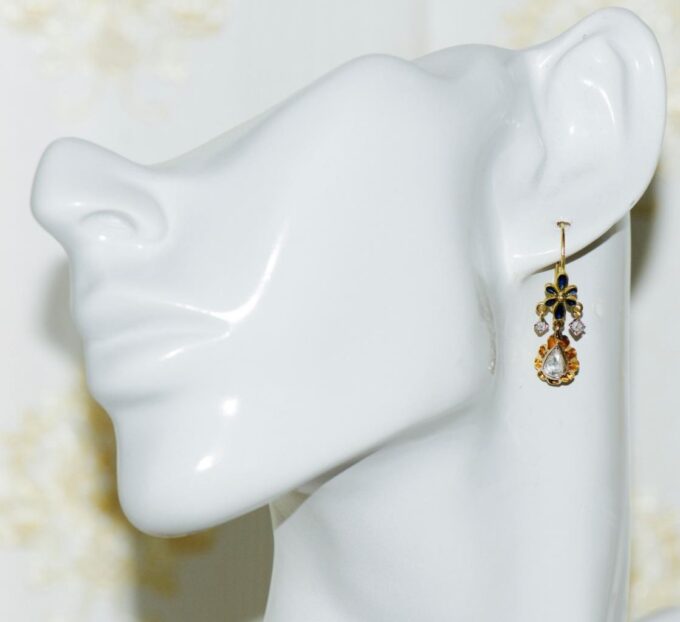 Antique EImperial Faberge Royal Award Gold Enamel Earrings for Empress Alexandra