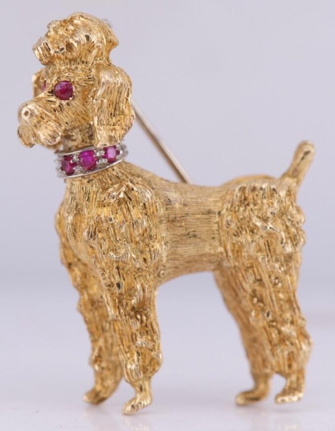 Antique Art-Deco Tiffany&Co 18k Gold Ruby Poodle Dog Brooch c1930's Boxed RARE