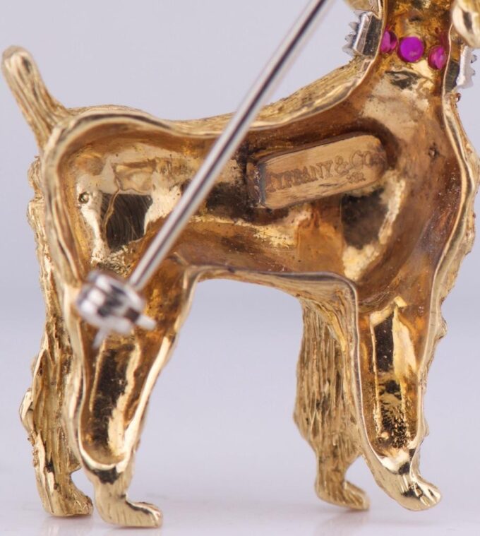 Antique Art-Deco Tiffany&Co 18k Gold Ruby Poodle Dog Brooch c1930's Boxed RARE