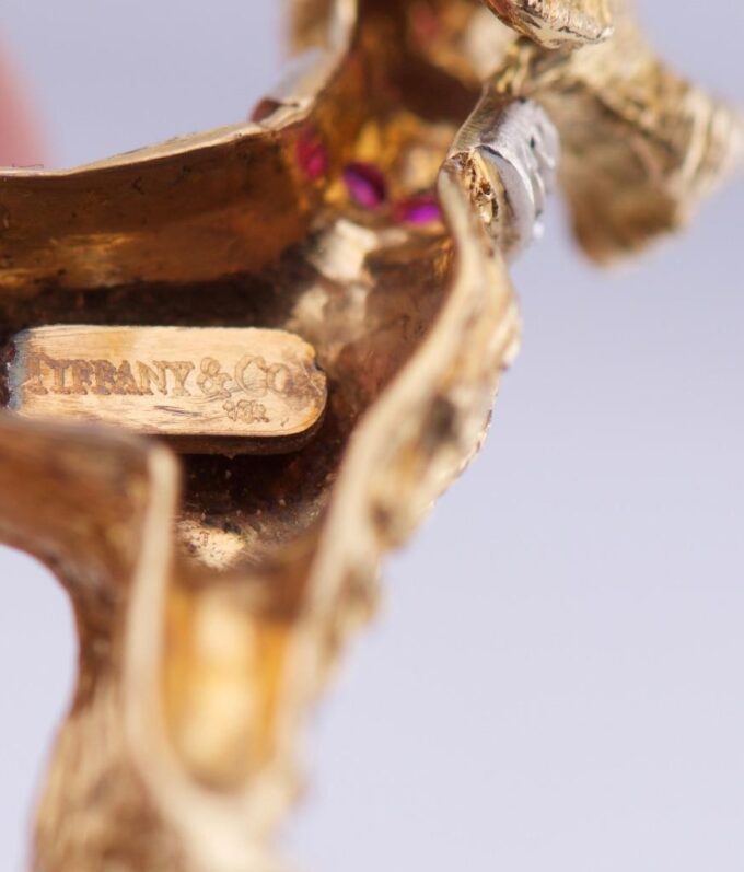 Antique Art-Deco Tiffany&Co 18k Gold Ruby Poodle Dog Brooch c1930's Boxed RARE