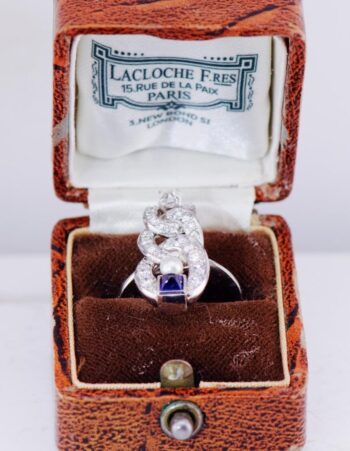 Amazing Antique French Lacloche Art-Deco Platinum Diamond Ring c1930's Box