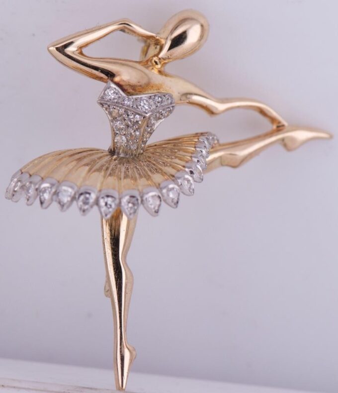 Antique Art-Deco French Ballerina Brooch Boucheron Paris 18k Gold 1ct Diamond