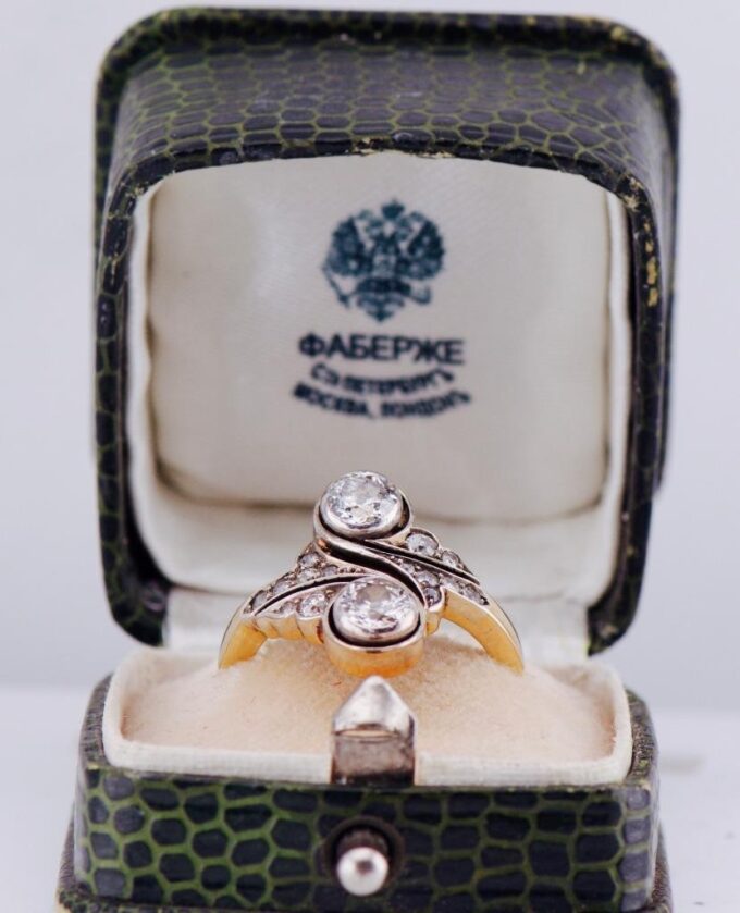 Antique Imperial Faberge 18K Gold “Toi et Moi” Love Ring c1890-Tsar Nicholas Era