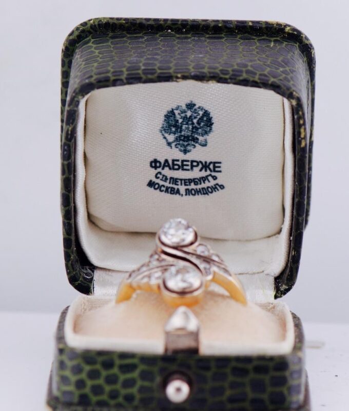 Antique Imperial Faberge 18K Gold “Toi et Moi” Love Ring c1890-Tsar Nicholas Era