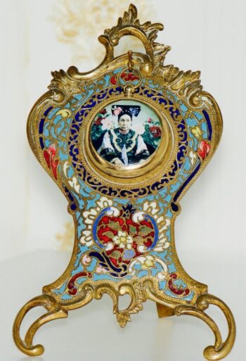 Antique Chinese Qing Dynasty Enamel 18k Gold Pocket Watch and Stand-Empress CiXi