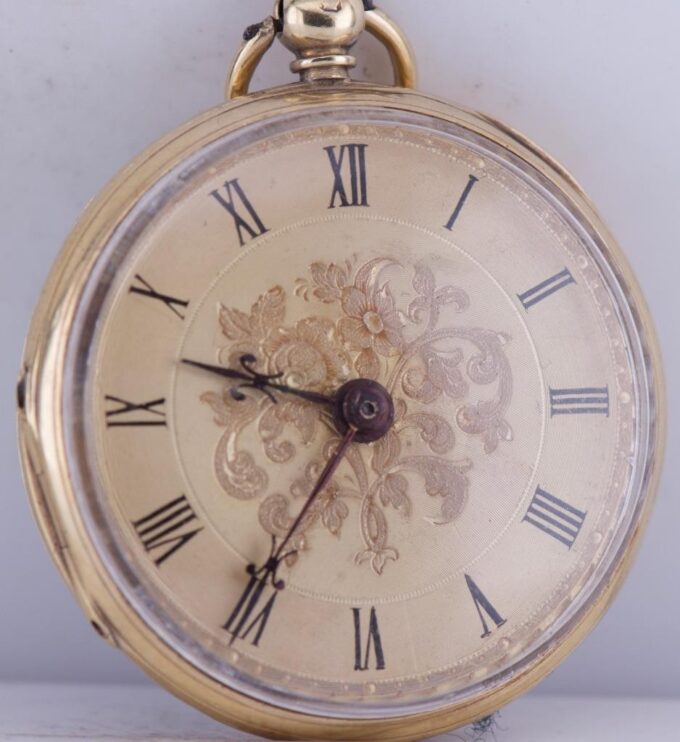 Antique Chinese Qing Dynasty Enamel 18k Gold Pocket Watch and Stand-Empress CiXi