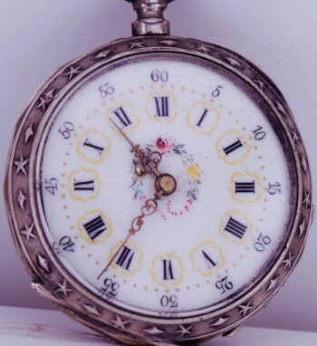 Antique Pocket Watch French Hand Engraved Silver Case Fancy Dial-Key Wind c1870