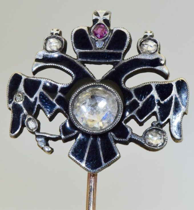 Antique Imperial Faberge Royal Presentation Lapel Pin 14K Gold Enamel Ruby c1890