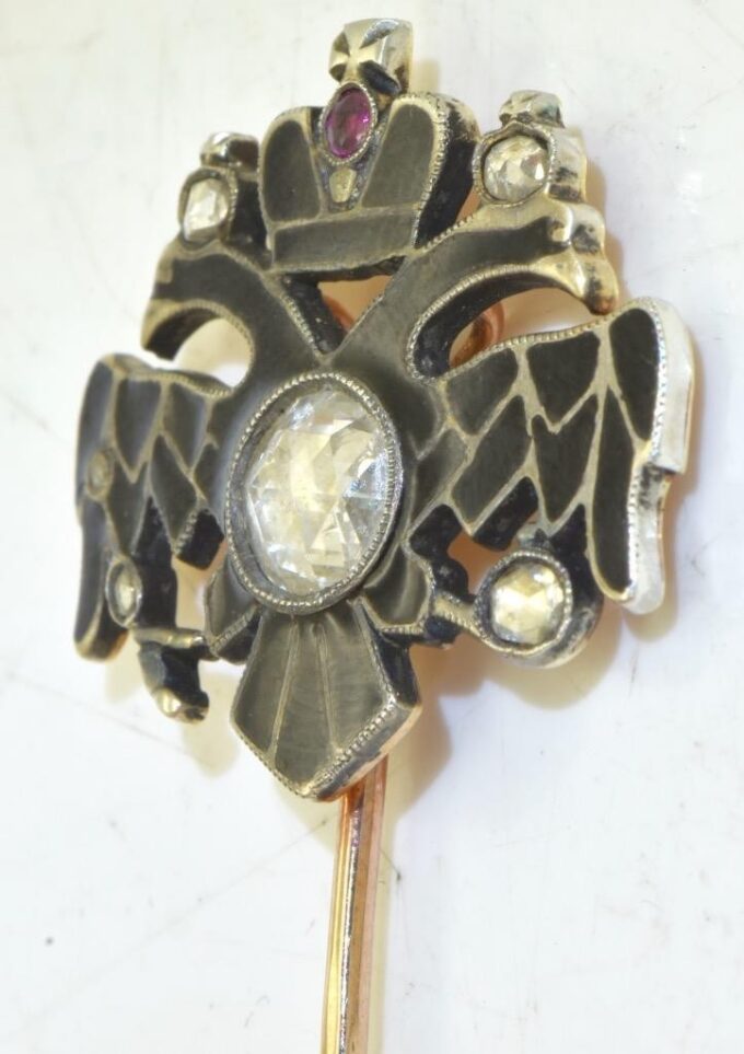 Antique Imperial Faberge Royal Presentation Lapel Pin 14K Gold Enamel Ruby c1890