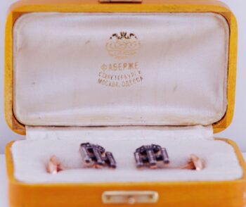 Antique Faberge Royal Empire 14k Gold Sapphire Cufflinks-Grand Duke Award c1890s