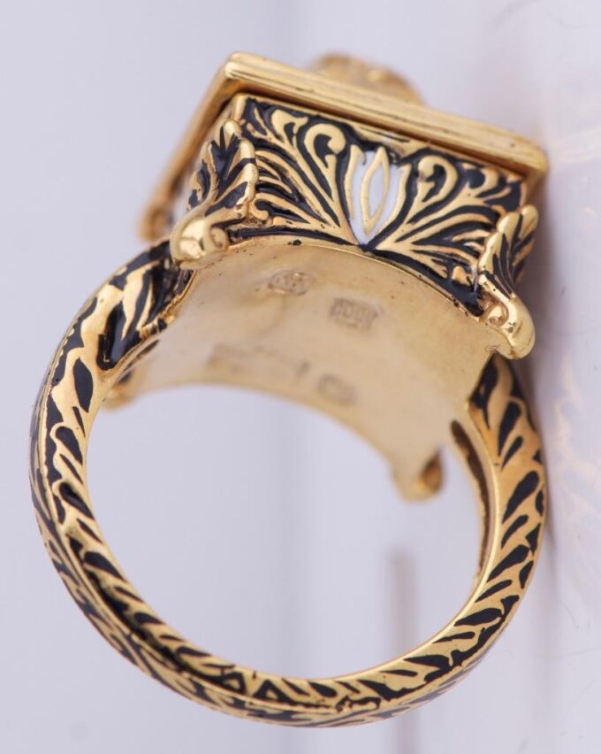 Antique Victorian CHEST Poison Skull Occultist Locket Ring Ornate Gold Enamel