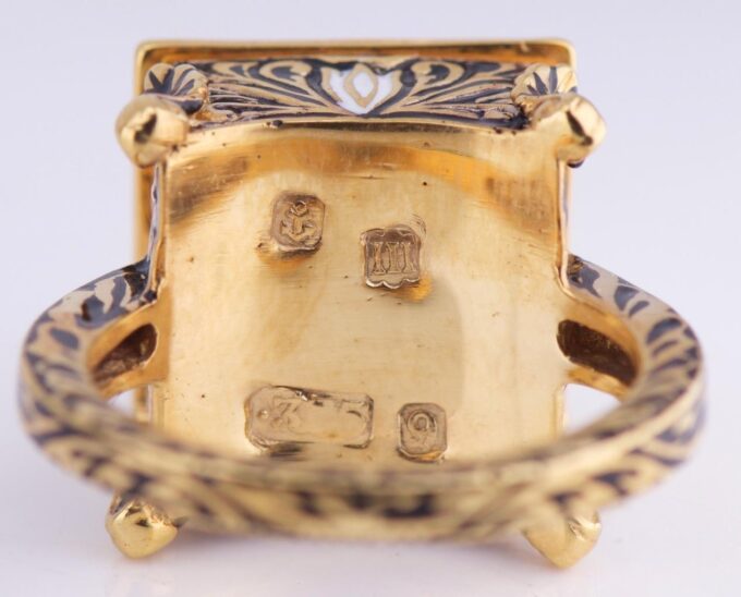 Antique Victorian CHEST Poison Skull Occultist Locket Ring Ornate Gold Enamel