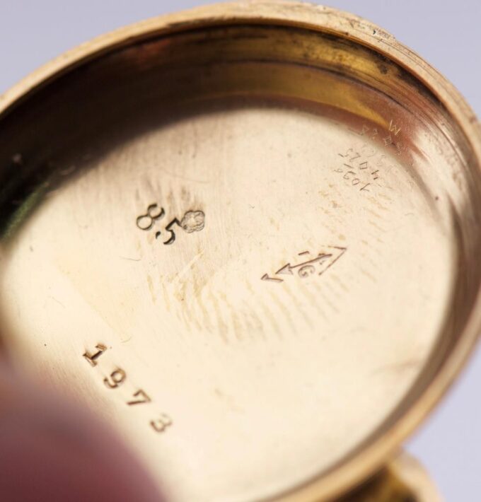 Antique Skull Ring Watch 18k Gilt Silver Engraved Case Ornate LeCoultre Caliber