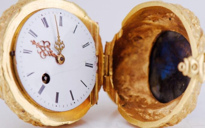 Antique French Verge Fusee Pocket Watch Gilt Bronze Ormolu Walnut Shape c1790s