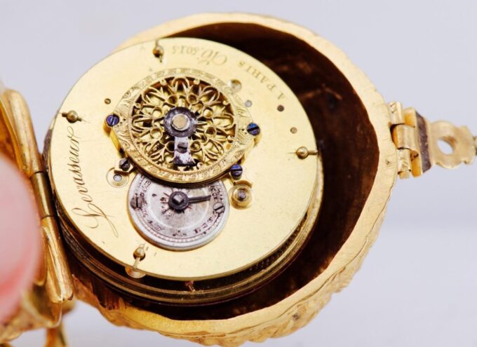 Antique French Verge Fusee Pocket Watch Gilt Bronze Ormolu Walnut Shape c1790s