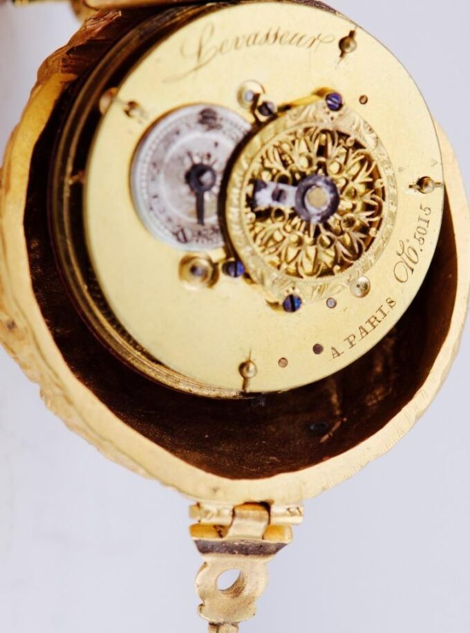 Antique French Verge Fusee Pocket Watch Gilt Bronze Ormolu Walnut Shape c1790s