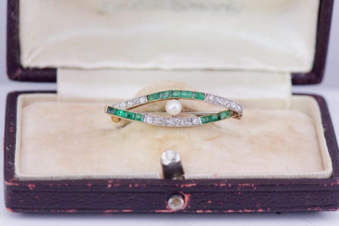 Antique Imperial Faberge Brooch 18k Gold Colombian Emerald c1880's Box Tsar Era