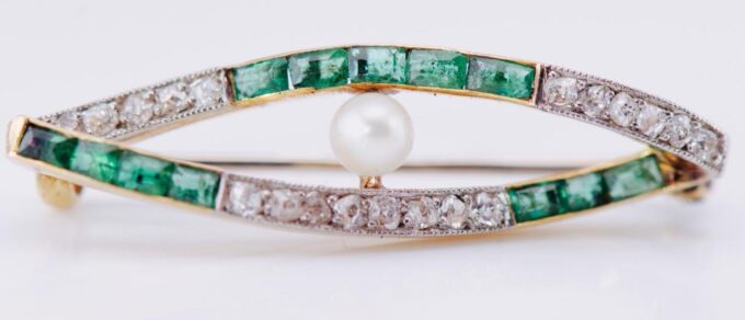 Antique Imperial Faberge Brooch 18k Gold Colombian Emerald c1880's Box Tsar Era