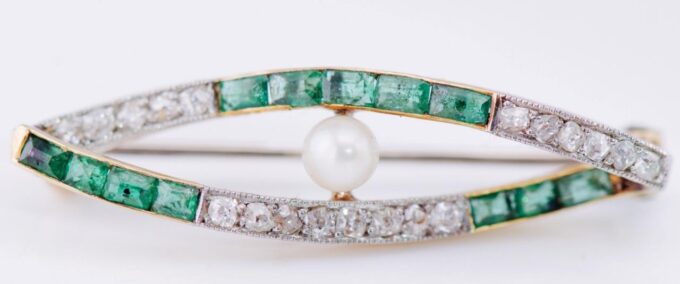 Antique Imperial Faberge Brooch 18k Gold Colombian Emerald c1880's Box Tsar Era