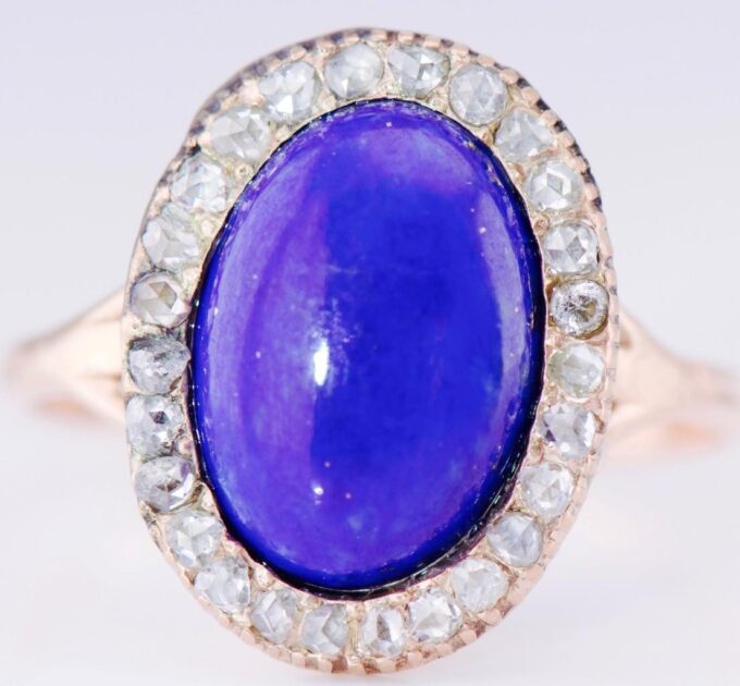 Antique Imperial Faberge Ladies Ring 14k Gold Lapis-Lazuli c1880's Tsar Era