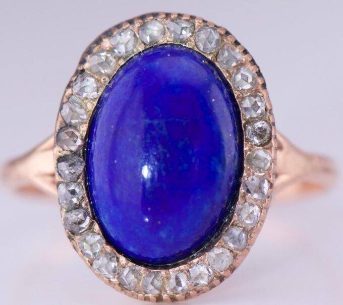 Antique Imperial Faberge Ladies Ring 14k Gold Lapis-Lazuli c1880's Tsar Era