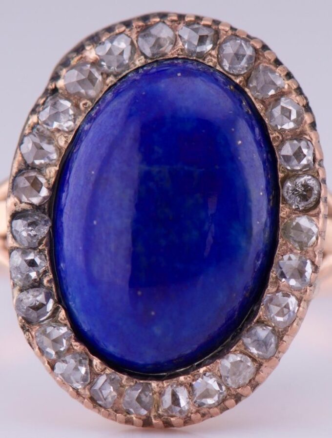 Antique Imperial Faberge Ladies Ring 14k Gold Lapis-Lazuli c1880's Tsar Era