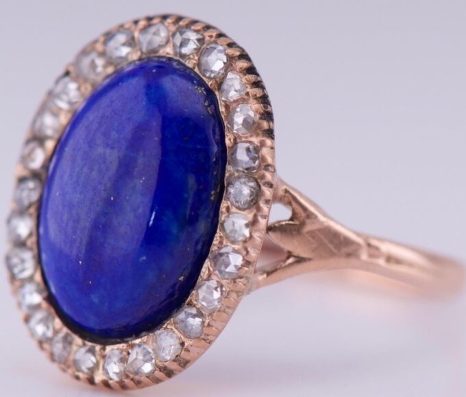 Antique Imperial Faberge Ladies Ring 14k Gold Lapis-Lazuli c1880's Tsar Era