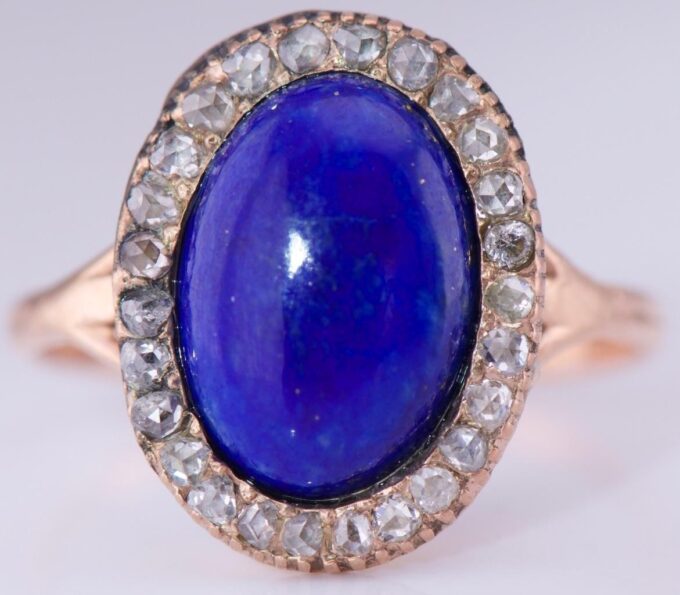Antique Imperial Faberge Ladies Ring 14k Gold Lapis-Lazuli c1880's Tsar Era