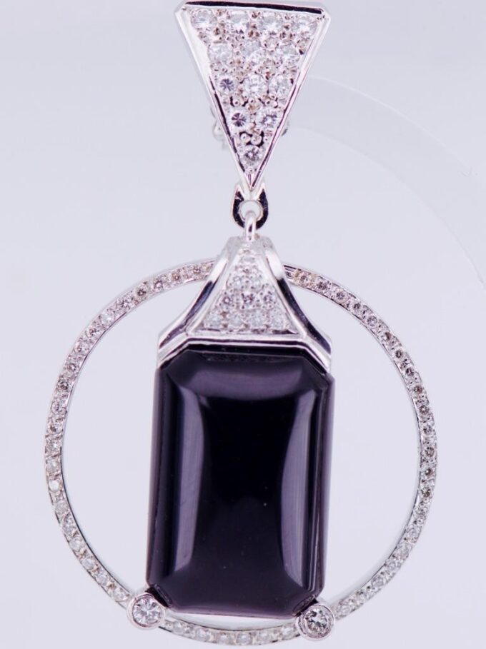 Antique Boucheron Earrings Set 18k White Gold 3ct Diamond Onyx French Art-Deco
